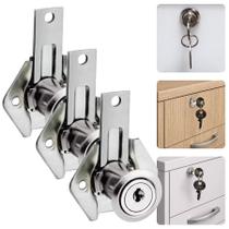 Kit Com 3 Fechadura Para Móveis Gaveta Tambor 22mm Lingueta Longa Modelo 301LG Stam