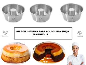 Kit Com 3 Forma Com Furo Para Torta Suíça Bolo N. 17 Alumínio Qualidade Superior IF 35 Kit Com 3 Forma Com Furo Para Torta Suíça Bolo N. 17 Alumínio Qualidade Superior IF 35