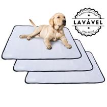 Kit com 3 Fraldas de Câes p/Chão 100x70 Branco com borda Preta 200 Lavagens - Alta Absorção