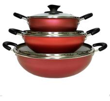 Kit Com 3 Frigideiras Panelas Wok Antiaderentes Com Tampa Kit Com 3 Frigideiras Panelas Wok Antiaderentes Com Tampa