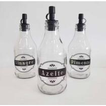 Kit com 3 Galheteiro de Vidro 200ml - Vinagre - Pimenta - Azeite
