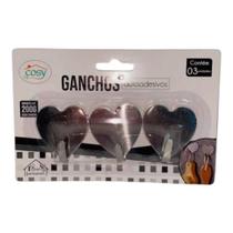 Kit com 3 Ganchos Auto Adesivos em formato de Coração