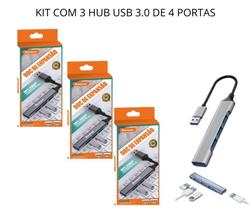 Kit com 3 Hub Usb 3.0 de 4 Portas Expansor USB Pc Notebook Multi Portas 4 EM 1 Bommax