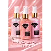 Kit com 3 Iluminadores Líquidos Spray Corpo e Rosto Shines Brilho Radiante