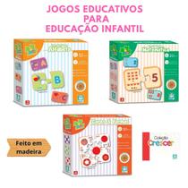 Kit com 3 Jogos Infantis Educativos Pedagógicos Madeira NIG