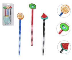 Kit com 3 Lápis com Borrachas Estilizadas Modelo Frutas Kit com 3 Lápis com Borrachas Estilizadas Modelo Frutas