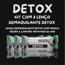 Kit com 3 Lenço Demaquilante Detox Argila Negra e Carvão Ativado 25 und Dermachem