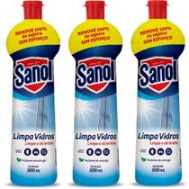 Kit com 3 Limpador de Vidros Sanol Limpa Vidros Squeeze 500ml Kit com 3 Limpador de Vidros Sanol Limpa Vidros Squeeze 500ml