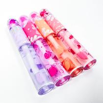 Kit com 3 Lip gloss labial 2 em 1 com glitter e cheiro de fruta hidratante volumoso