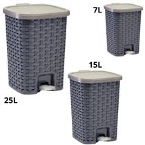 Kit Com 3 Lixeiras Smart Cesto Interno Pedal Amortecedor 7L 15L 25L Cimento Kit Com 3 Lixeiras Smart Cesto Interno Pedal Amortecedor 7L 15L 25L Cimento