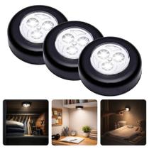 Kit Com 3 Luminárias Noturna LED Branco Adesiva De Toque Liga Desliga Clik Pilha Kit Com 3 Luminárias Noturna LED Branco Adesiva De Toque Liga Desliga Clik Pilha