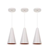 Kit com 3 Lustres Pendente Cone Branco 23cm - Sala, Quarto, Balcão