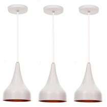 Kit com 3 Lustres Pendente Gota Branco 22cm - Sala, Quarto, Balcão