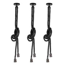 Kit com 3 Lustres Pendentes Corda para 2 Lâmpadas E27 Chumbo Bivolt