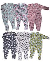Kit Com 3 Macacões de Bebê Estampados vira Pé em Algodão