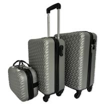 Kit com 3 Malas de Viagem Cinza Material Rigido com Cadeado