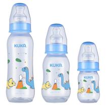 Kit com 3 Mamadeira Kuka Natural Color Bico Ortodôntico Azul
