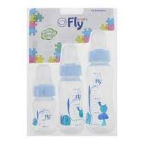 Kit com 3 Mamadeiras 250ml Estampada Fly - Azul