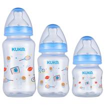 Kit com 3 Mamadeiras Big Natural 150/240/330ml Bico Silicone 0-6m+ Kuka - Azul