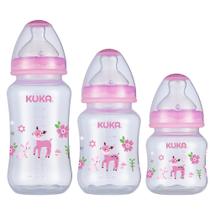 Kit com 3 Mamadeiras Big Natural 150/240/330ml Bico Silicone 0-6m+ Kuka - Rosa