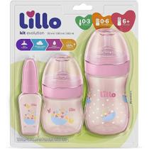 Kit com 3 mamadeiras lillo primeiros passos bebe infantil rn rosa