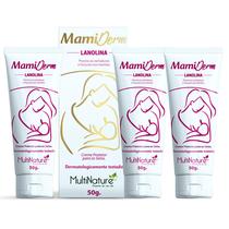 KIT com 3 Mamiderm creme protetor para os seios 50g Multinature com Lanolina, óleo de coco, óleo de babosa e vitamina E