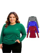 Kit Com 3 Manga Longa Plus Size Uv Feminina Cores Sortidas