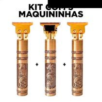Kit Com 3 Máquinas Cabelo Barba Dragão Buda Completa Pentes