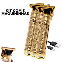 Kit com 3 Maquininhas Dragon Retro Ultra Afiado Barba Profissional Gold