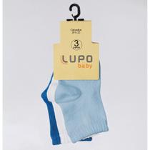 Kit com 3 Meias Lupo Baby Menina em Algodão cor Azul e Branco