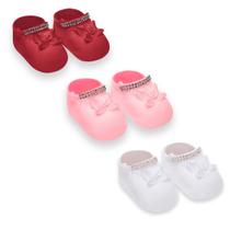 Kit Com 3 Meias Sapatinho Bebê Recém Nascido Strass Selene