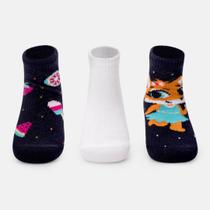 Kit com 3 Meias Soquete Bebê Menina Raposa Puket