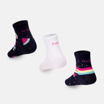 Kit com 3 Meias Soquete Bebê Menina Raposa Puket
