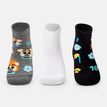 Kit com 3 Meias Soquete Bebê Menino Leão Puket