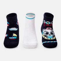 Kit com 3 Meias Soquete Bebê Menino Panda Puket
