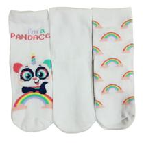 Kit com 3 Meias Soquete Menina Panda Arco iris - Puket 8285