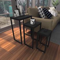 Kit com 3 Mesa lateral preta aparador de sofa sala mesa lateral cama