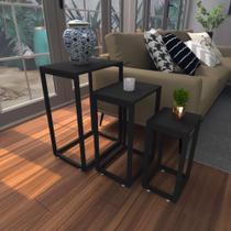Kit com 3 Mesa lateral preta aparador de sofa sala mesa lateral cama