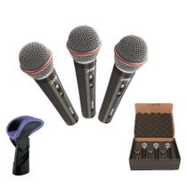 Kit Com 3 Microfone Dinâmico De Vocal Preto Chave Magnética JTS TRI-TM-989