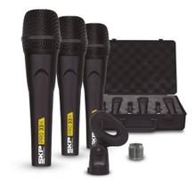 Kit Com 3 Microfones Skp Pro 33k Dinâmico + Case + Nfe