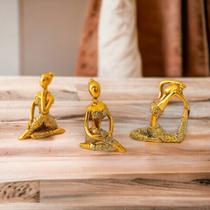 Kit Com 3 Mini Estátuas Enfeite Decorativo Meditação Posições De Yoga em Cerâmica 6cm Dourado com Br Kit Com 3 Mini Estátuas Enfeite Decorativo Meditação Posições De Yoga em Cerâmica 6cm Dourado com Br
