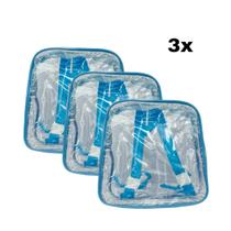 KIT COM 3 MINI mochila AZUL infantil transparente cristal escola viagem lancheira piscina brinquedo