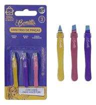 Kit Com 3 Mini Pinças Inox Pintado Profissionais Bonitta