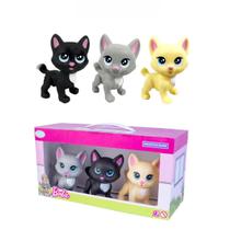 Kit Com 3 Minis Gata Cinza Preto E Creme Mini Pets Da Barbie