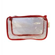 Kit com 3 Necessaire inteira transparente e VERMELHA 23X15