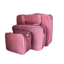 Kit com 3 necessaires com 3 tamanhos diferentes inteira NAILON (tecido) ROSA