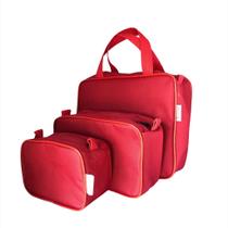 Kit com 3 necessaires com 3 tamanhos diferentes inteira NAILON (tecido) VERMELHA