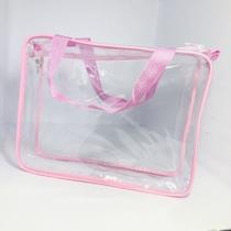 Kit com 3 necessaires com 3 tamanhos diferentes Transparente ROSA