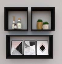 Kit com 3 nichos decoração para Sala Preto Retangular
