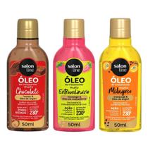 Kit com 3 Óleos de Tratamento Multy Morango, Chocolate e Maracujá Salon Line